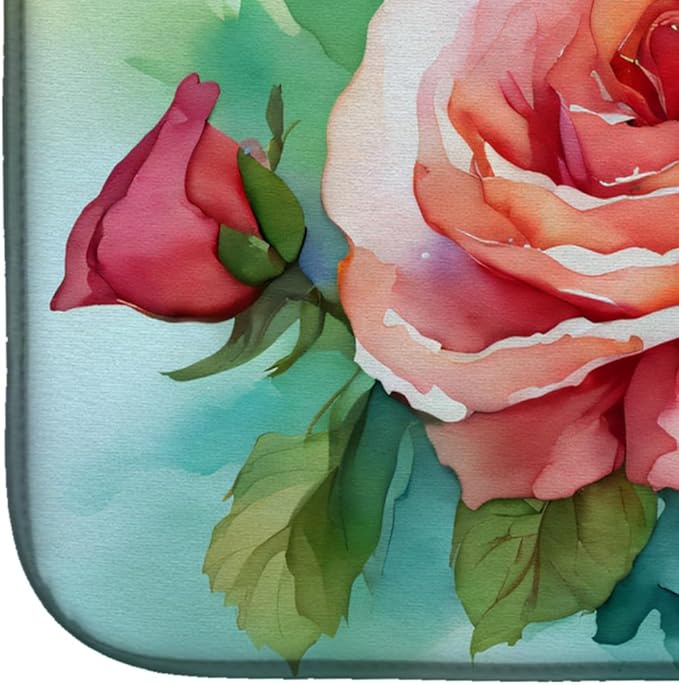 Caroline's Treasures DAC1700DDM Oklahoma Roses in Watercolor Dish Drying Mat Absorbent Dish Drying Mat Pad for Kitchen Counter Dish Drainer Mat for Countertop 14 x 21 Multicolor