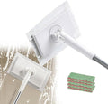 Lazy Mop Snap Grip Mini Mop Automatic Cloth Clip and No Wash Mops Reusable Clip Mopping Stick Disposable Dust Mop with 4 Reusable Cloths Zero Touch Mini Mopping for Wall Door Window (White)