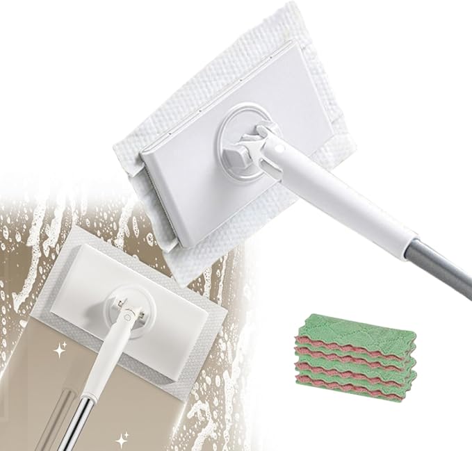 Clip to Grip MopConvenient Cloth Changing and Clever Snap-Grip Mini MopLazy Mops Wet and DryZero TouchClip Mopping StickDisposable DustNo Wash Mops for Wall Door WindowFloor Cleaning (White)
