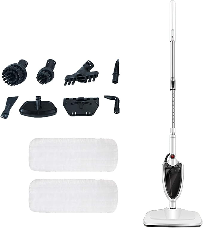 Steam Mop with 110°C High Temperature Steam 15S Heating Time Carpet Cleaner 6 Functions in 1 Steam Mop Environmentally Friendly Adjustable White