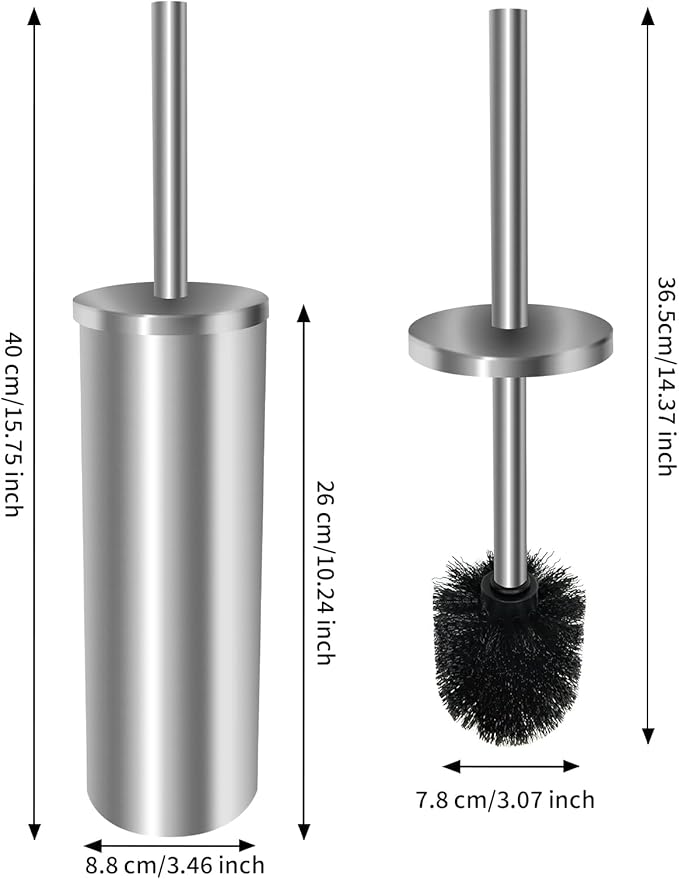 Stainless Steel Toilet Brush with Holder Set for Bathroom Storage and Organization Toilet Bowl Cleaner Brush and Holder (1 Silver)