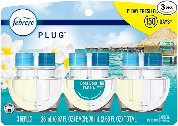 Feb-reze Plug In Air Freshener Odor-Fighting Scented Oil Refill Bora Bora Waters - 3 Refills