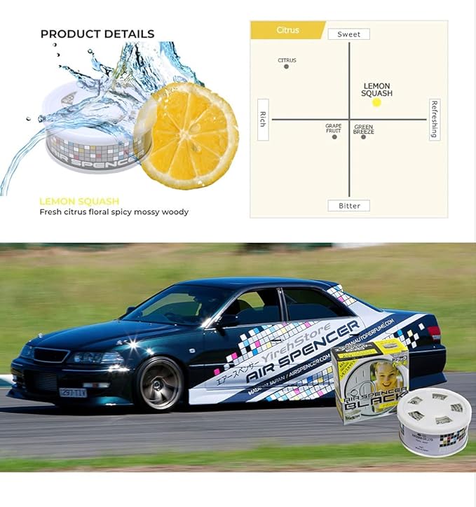 Eikosha Air Spencer Black Lemon Squash (A52) 5-packs Heavy Duty Last Long JDM Japan Car Air Freshener