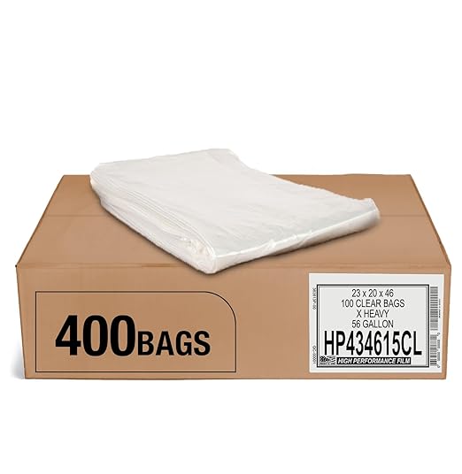 Aluf Plastics 56 Gallon 1.5 MIL (equivalent) Thick Clear Heavy Duty Trash Bags - 43 x 46 - Pack of 400 - for Recycling Kitchen Contractor &amp Outdoor