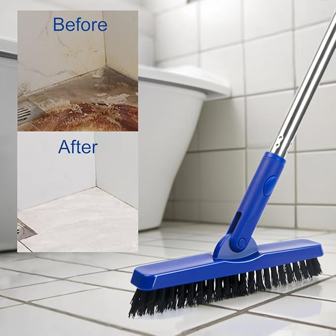 CELOX Grout Brush with Long Handle V-Shape Grout Line Scrubber with Stiff Bristle for Deep Cleaning Tile Grout Blue