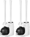 Toilet Plunger and Brush Bowl Brush and Heavy Duty Toilet Plunger Set with Ventilated Holder 2-in-1 Bathroom Cleaning Combo with Modern Caddy Stand for 5.7-inch Toilet Drain(White 2 Set)