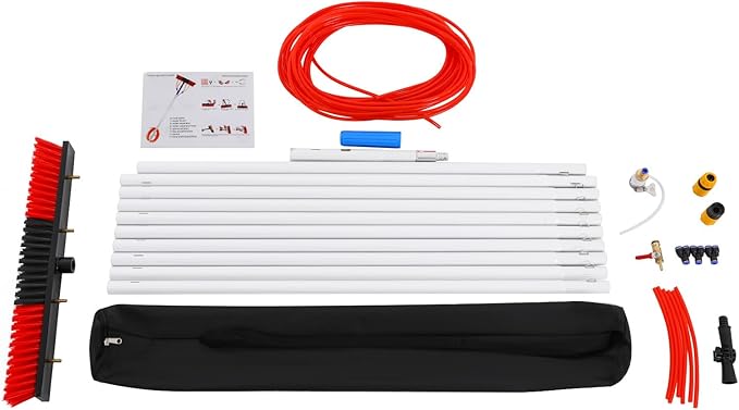 32.8FT Window Cleaning Water Fed Brush Kit 21.6'' Detachable Brush HeadWindow Glass Washing Cleaner Equipment Kit Adjustable Telescopic Pole Tool for Household &amp Outdoor