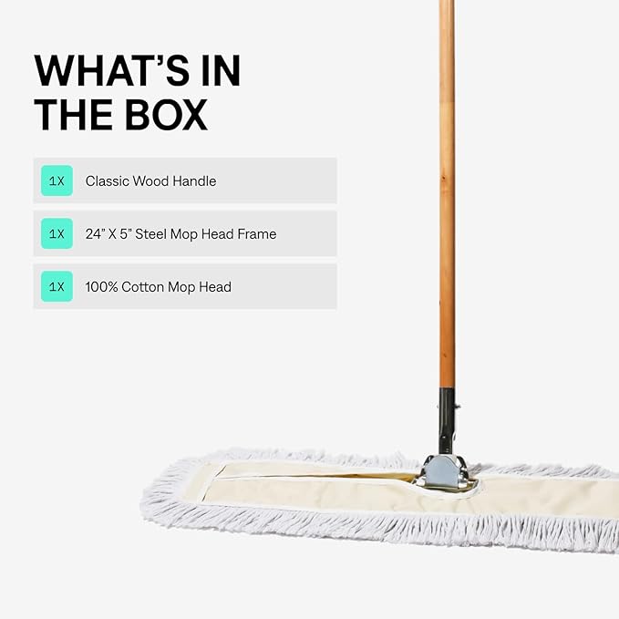 Commercial Dust Mop &amp Floor Sweeper 24 in. Dust Mop for Hardwood Floors Cotton Mop Head Wooden Broom Handle Industrial Dry Mop for Floor Cleaning &amp Janitorial Supplies