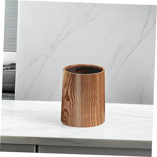 Garneck Rustic Wood Grain Trash Can 8L Plastic Wastebasket Large Capacity Bathroom Kitchen Office Toilet Bin Farmhouse Style Household Garbage Bin