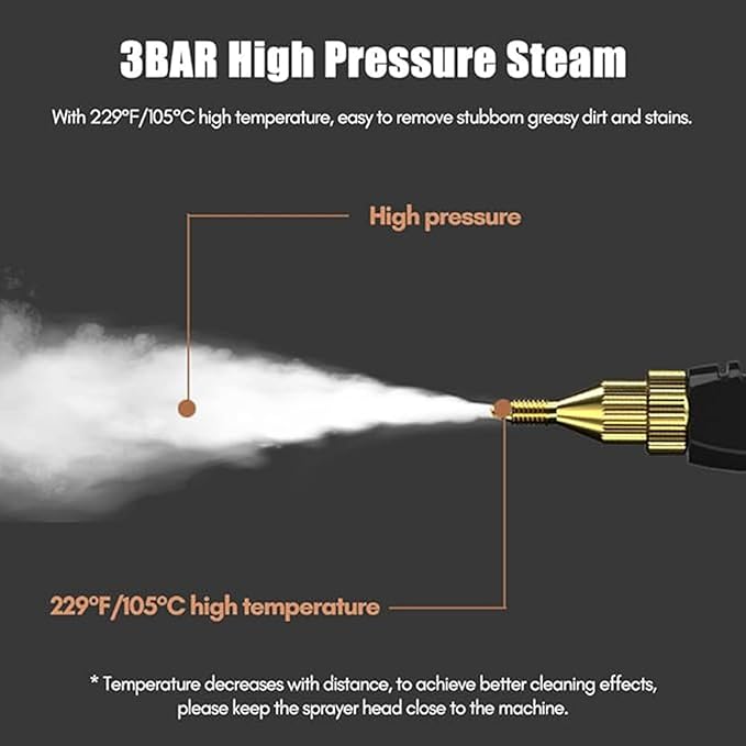 Steam Cleaner2500W Handheld Pressurized Steam Cleaner with 3 Brush Heads Portable for Home Car Furniture Kitchen Bathroom and Wall