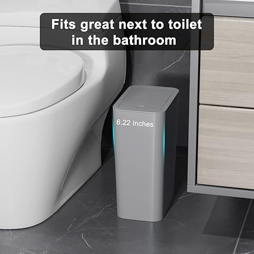 N. NETDOT Bathroom Trash Can with Lid 3 Pack Set 2 Packs 4 Gal Slim Kitchen Trash Can and 1 Pack 2.6Gal Garbage Can Small Trash Bin/Waste Basket for Bedroom (Grey Pack of 3)