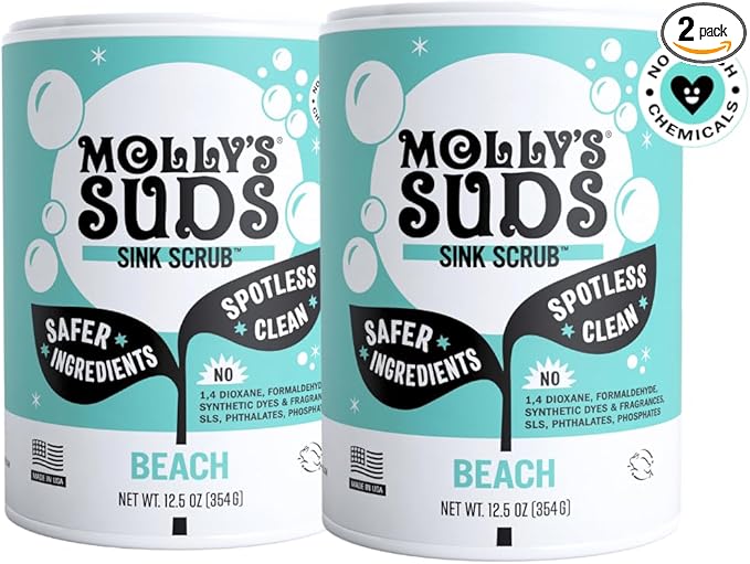 Molly's Suds Sink and All Purpose SCRUB | Gently Removes Stains Scrubs Away Grease &amp Gime Buffs out Scratches | Plant and Mineral Based | 2 Pack Beach Scent