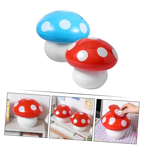PRETYZOOM 2pcs Decorative Mushroom Desk Trash Can Small Waste Basket for Office Kitchen Bedroom Mini Bin Cover