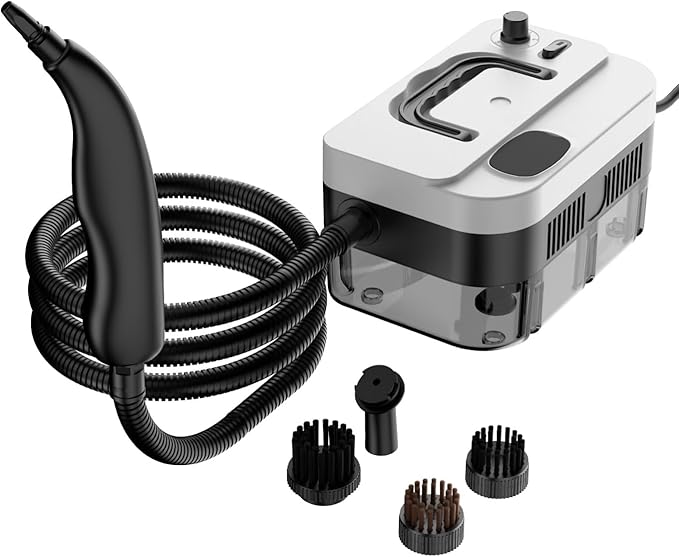 Steam Cleaner Handheld Steamer for Cleaning 5 Level Adjustable Handle 15s Heat-Up 1.27 Quarts Tank for Floor Dirt Couch Grout TileCar (White)