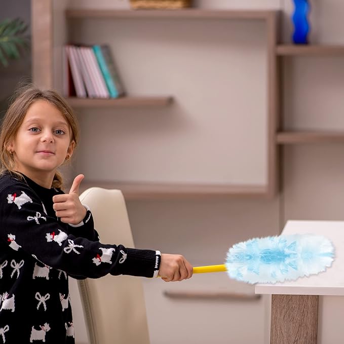 Vesici 100 Pcs Duster Refills Compatible with Swiffer Dusters Bulk Disposable Replacement Thickened with 1 Handle Heavy Duty for Cleaning Office (Blue)