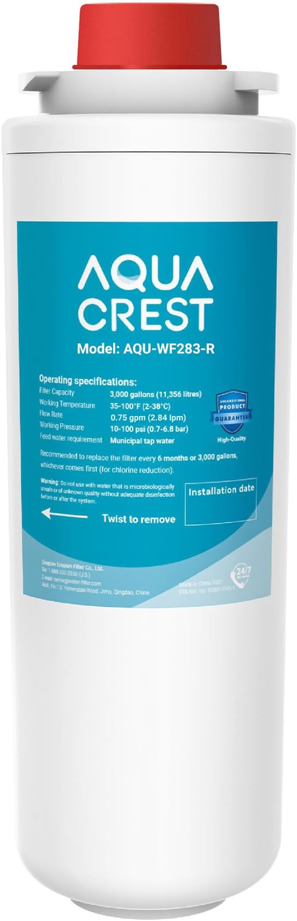 [WITH CHIP] AQUA CREST WF283-R Replacement for Elkay® 51300C Compatible with Elkay® ezH20® and Halsey Taylor® Bottle Filling Stations NSF/ANSI 42 Reduces Chlorine Bad Taste &amp Odor 1 Pack