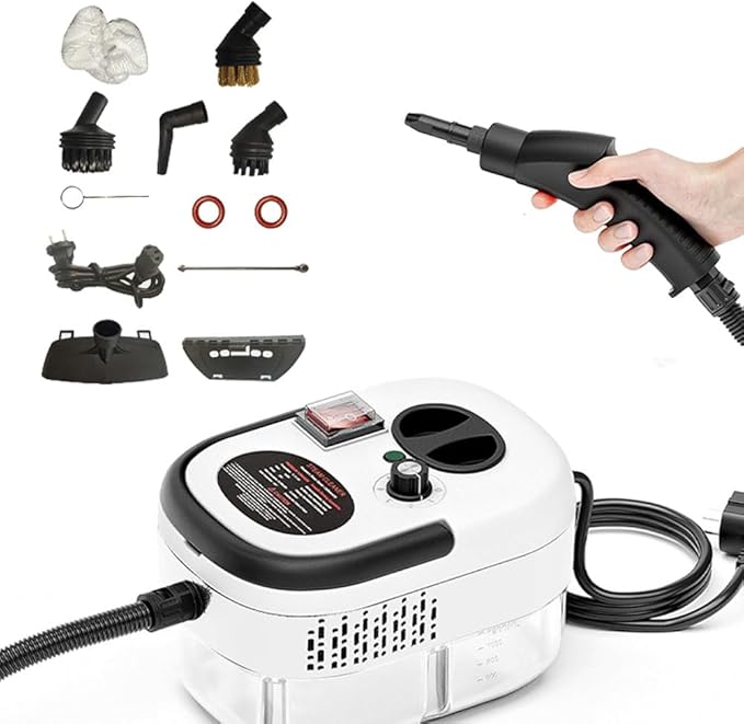 Handheld Steam Cleaner 1500W Pressure High Temperature Pressurized Steam Cleaning Machine with 1100ml Water Tank 3Bar 6 Gear Adjustment for Grout Tile Car Kitchen Button