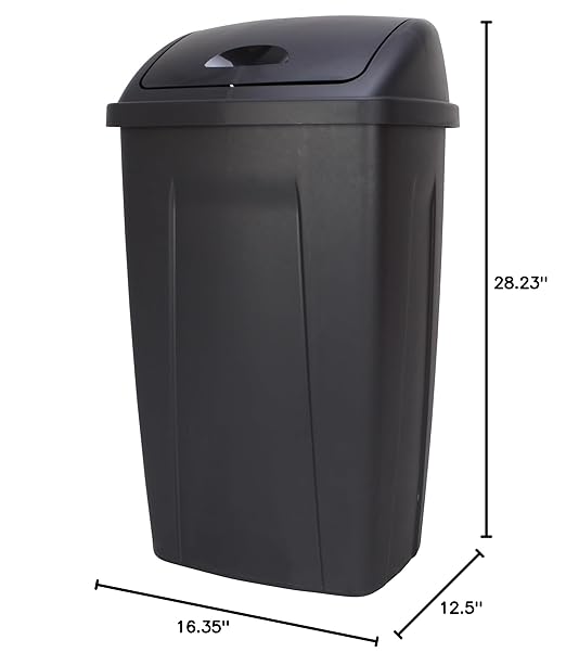 13 Gallon Trash Can Plastic Swing Top Kitchen Garbage Trash Can Black
