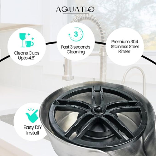 2 in1 Glass Rinser for Kitchen Sink - Stainless Steel Cup Cleaner - Counter Top Bottle Washer - Kitchen Sink Accessories - Attachements - Sink Sprayer (Nickel)