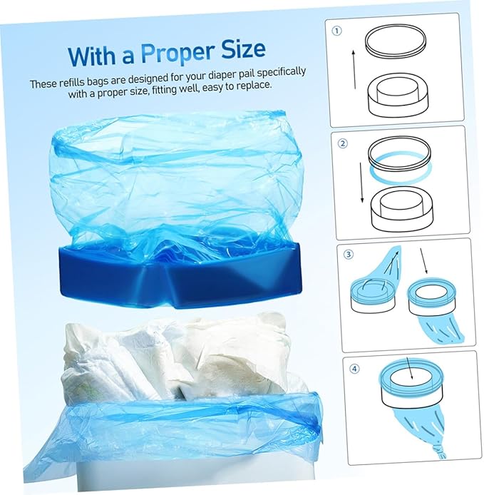 VOSAREA 5 Rolls Blue Pe Disposable Diaper Trash Bags 260mm X 7m Thickened Odor-proof Garbage Bags for Diaper Pail and Outdoor Trash Containers