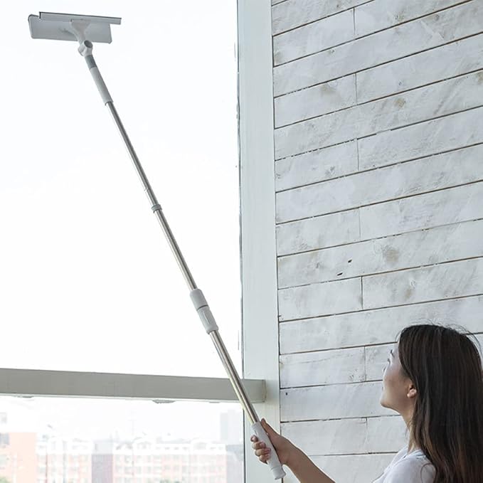 Telescopic Window Cleaning Wiper Dual-Sided Scraper 180° Rotary Mop Multi-Purpose Glass Cleaner for Indoor/Outdoor Use Suitable for Home and Office