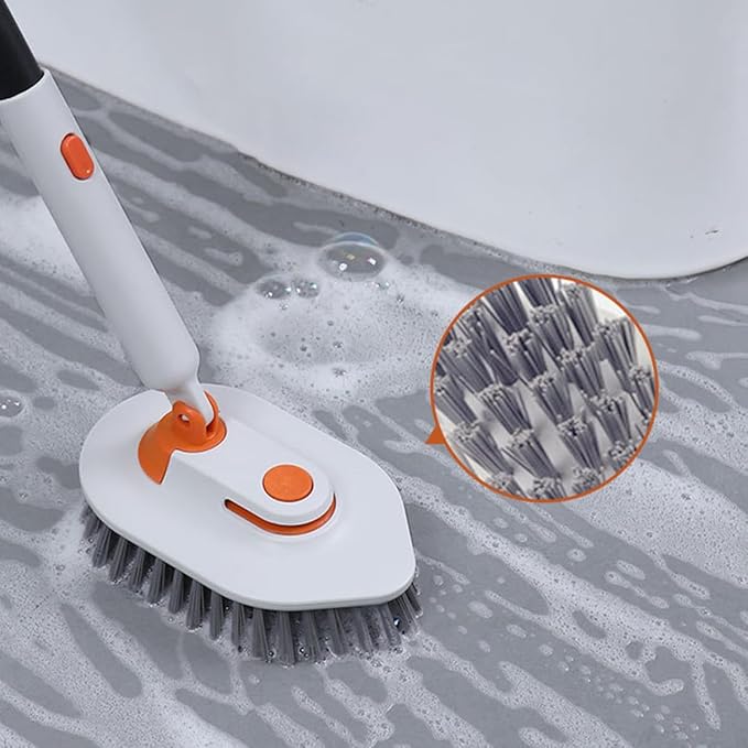 Multi-Function Floor and Grout Brush Set with Extendable Handle Hard Bristle Tile Scrubber and Replacement Pads for Bathroom and Kitchen Cleaning
