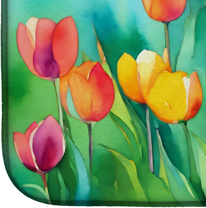 Caroline's Treasures DAC1618DDM Tulips in Watercolor Dish Drying Mat Absorbent Dish Drying Mat Pad for Kitchen Counter Dish Drainer Mat for Countertop 14 x 21 Multicolor