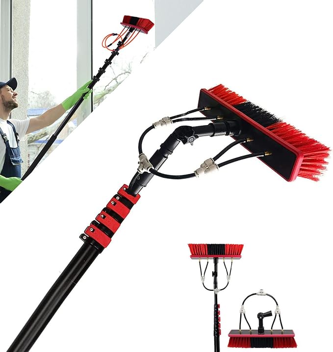48FT Telescopic Window Cleaning Tool with Bendable Head Professional Window Cleaner Equipment for Home Glass Cars and Solar Panels
