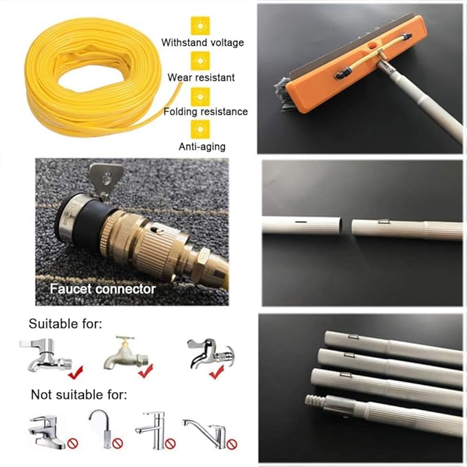 Solar Photovoltaic Panel Cleaning Water Spray Brush Professional High-Altitude Window Glass Cleaning Tool 4.5-12M Washing Set Equipment Extension Pole/5M/14.8Ft