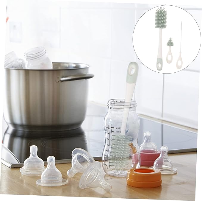 VICASKY 2pcs Silicone Bottle Cleaning Brush Set Rotating High-Temperature Resistant Flexible Bristles for Stain Removal for Milk Bottles and Water Containers Light Green