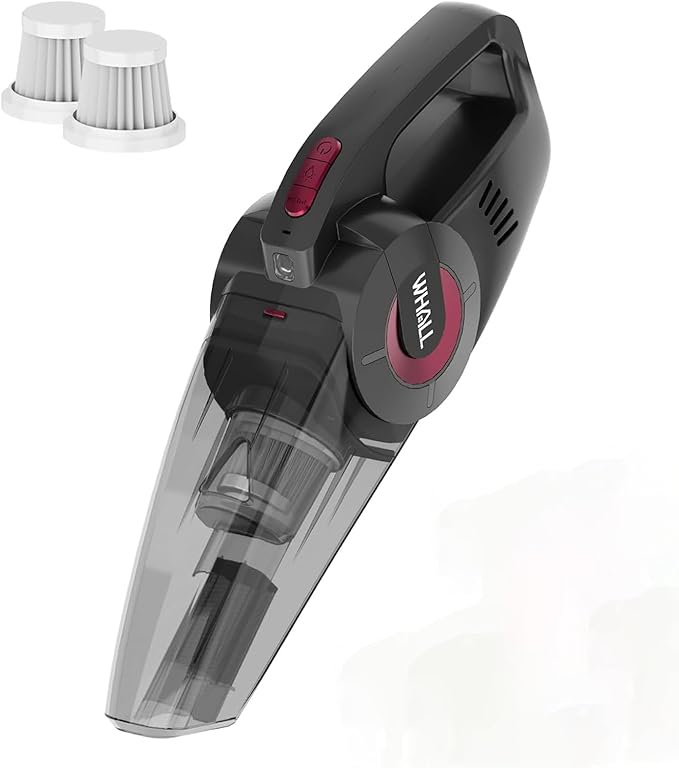 whall Handheld Cordless Car Vacuums Wet and Dry Use 9000Pa Strong Suction Vacuums Rechargeable Portable Vacuum Cleaner with LED Charging Dock Lightweight Mini Vacuum for Car Home and Office Ruby
