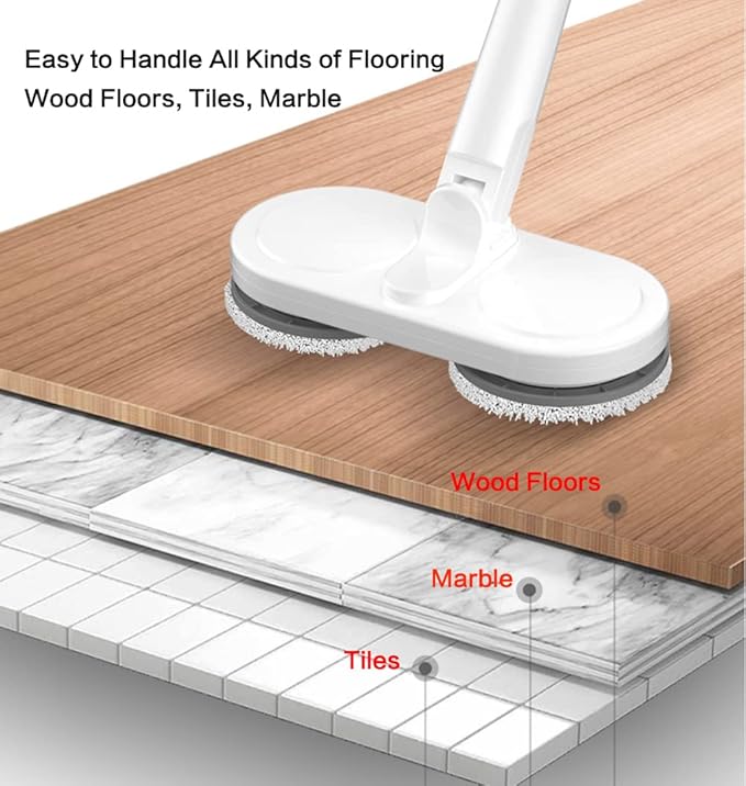 Cordless Electric Mop Scrubber Floor Cleaners Electric Spin Mop with Water Tank and Spray 60 min-Running Powerful Hardwood Electric Floor Cleaner Machine for Hard Floor Tile (White)
