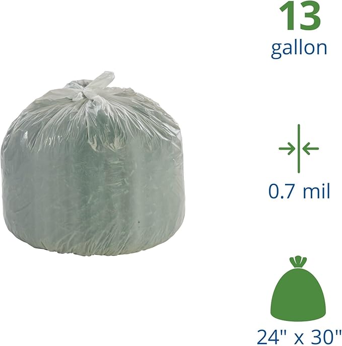 Stout by Envision 13 Gallon 24 x 30 Controlled Life-Cycle Plastic Trash Bags 120 Bags Per Case White Made in America (G2430W70)