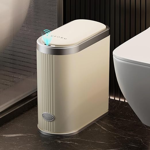 3.2 Gallon Touchless Motion Sensor Trash Can Automatic Slim Garbage Bin with Lid Space Saving Smart Wastebasket for Bathroom Office Kitchen - Beige
