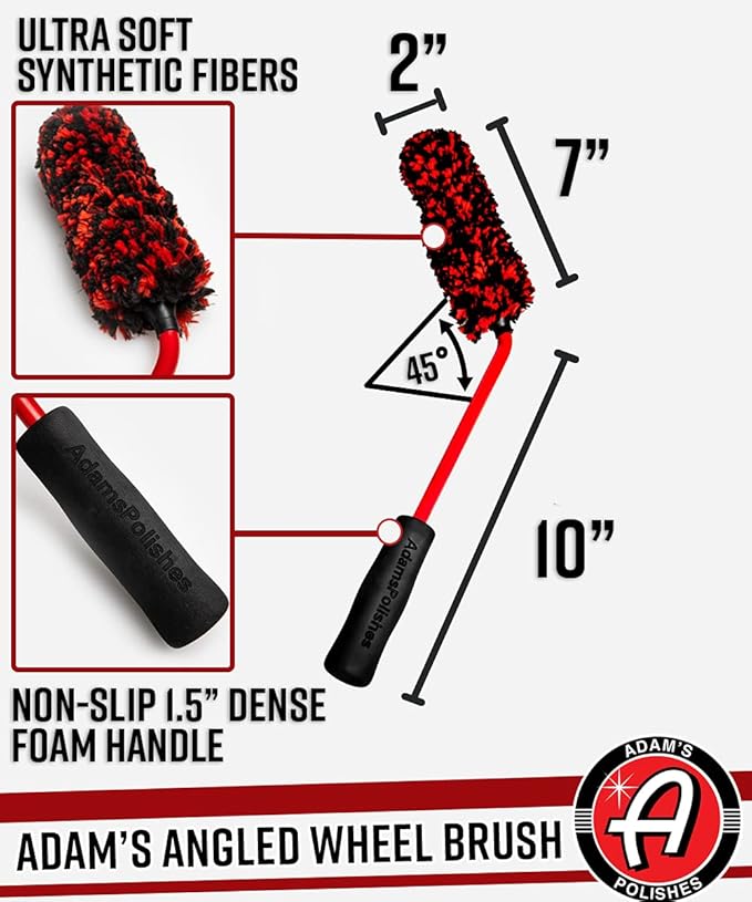 Adam's Polishes Angled Wheel Detailing Brush - Car Cleaning Wheel Brush |Use W/Wheel Cleaner Rim Cleaner Chrome Cleaner | Car Wash Brush Cleans Brake Dust from Barrels &amp Hard to Reach Areas (Sma