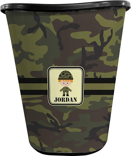 Personalized Green Camo Waste Basket - Double Sided (Black)