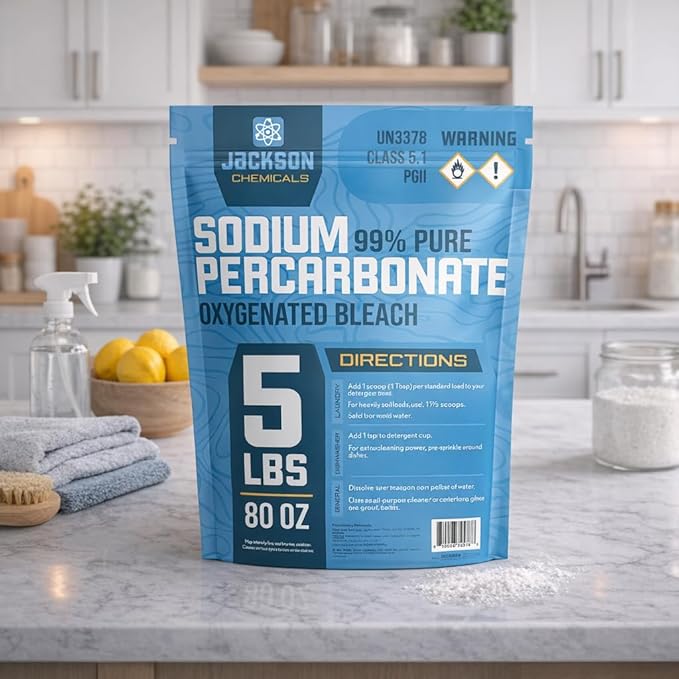 Sodium Percarbonate 5 lb – Chlorine-Free Laundry Booster Eco-Friendly Stain &amp Odor Remover Multipurpose Cleaner - Oxygenated Bleach Powder