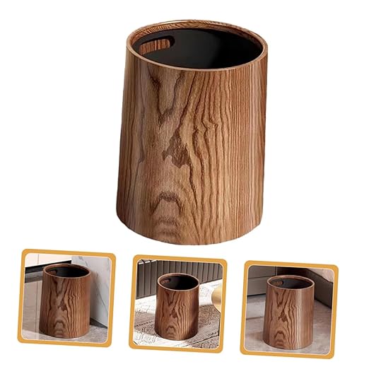Large Capacity Vintage Imitation Wood Grain Trash Can Round Lightweight Wastebasket for Home Kitchen Bathroom Office Household Garbage Bin for Efficient Waste Management
