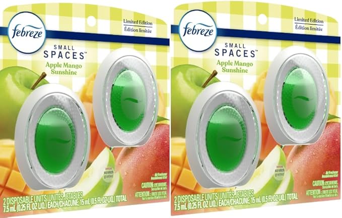 F.e.b.r.e.z.e Small Spaces Air Freshener Limited Edition.25 fl. oz. 4 Count (Pack of 1) (Apple Mango Sunshine)