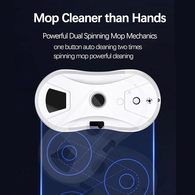 Automatic Smart Window Cleaning Robot with Single Water Spray 5600Pa Suction Multiple Cleaning Modes &amp Remote Control UPS Backup &amp Safety Rope for High Windows Mirrors and Tiles (White)