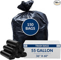 55 Gal Trash Bags | 150 Count | 36 X 60 Black Extra-Large Garbage Bags for Big Jobs