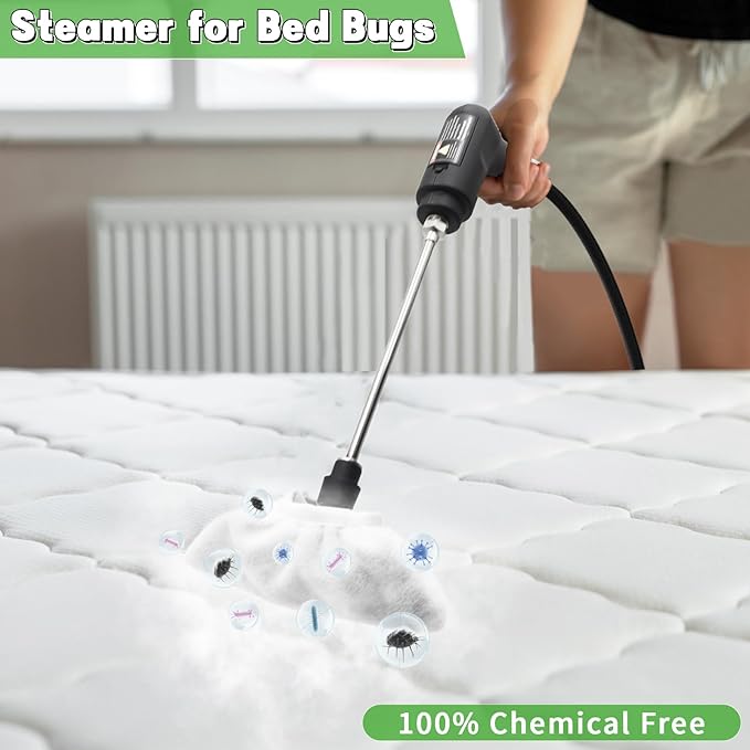 Handheld Steam Cleaner for Home 2500W High Temperature Pressurized Machine 1.6L Water Tank Handle-Controlled Steam Output Portable Cleaning Steamer for Car Bed Bugs Furniture Grout (Green)