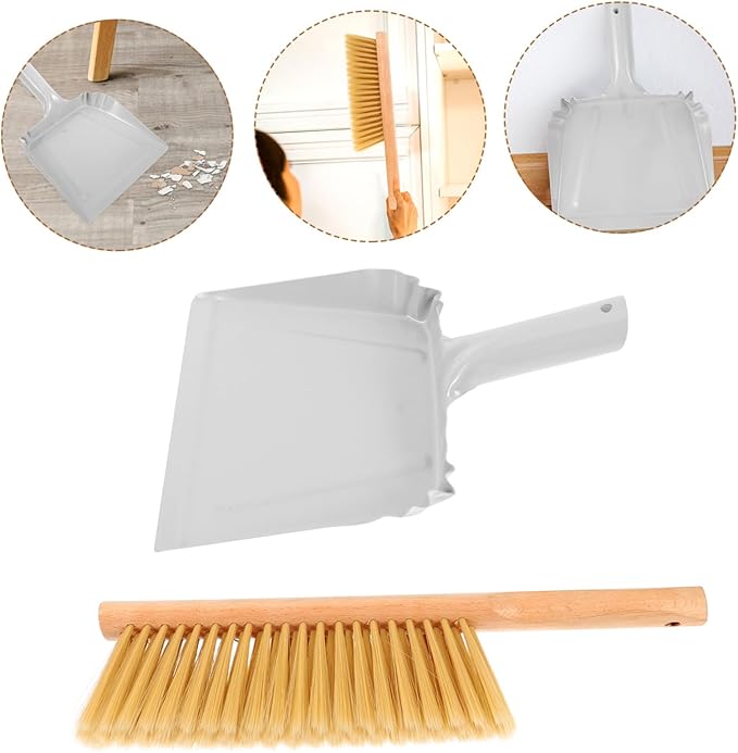 GLEAVI 1Set Compact Hand Broom with Wooden Handle and Dustpan Lightweight Whisk Broom for Bed and Sofa Cleaning Portable Dust Brush for Indoor Use Easy Storage Design