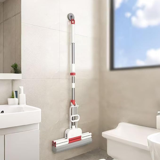 Household Telescopic Rod PVA Roller Mop One-Click Replacement 14.96Inch Sponge Head (Includes an Extra PVA Mop Head) Suitable for Tiles Floors Bathrooms and Home Use