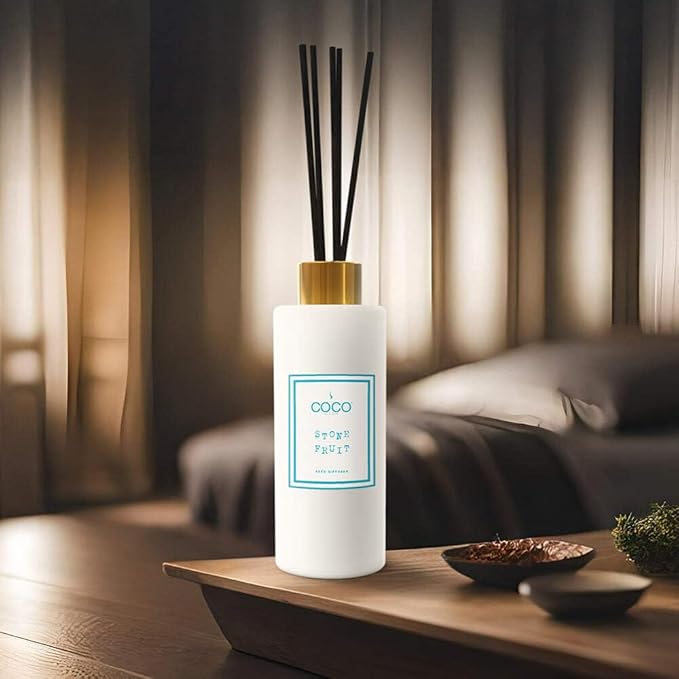 COCO by Stone 5oz Reed Diffuser (Stone Fruit) Luxury Scented Oil Diffuser Aromatherapy Reed Diffusers for Home Diffusing Oil FragranceFragrance Products Reed Diffusers for Home Vegan