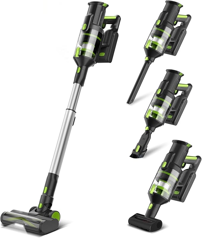Cordless Vacuum Cleaners for Home 8 in 1 Wireless Vacuum with LED Lights &amp Roller Lightweight Stick Vacuums &amp Electric Brooms for Pet Hair Hard Floor Carpet Standing or Hanghing (Green)