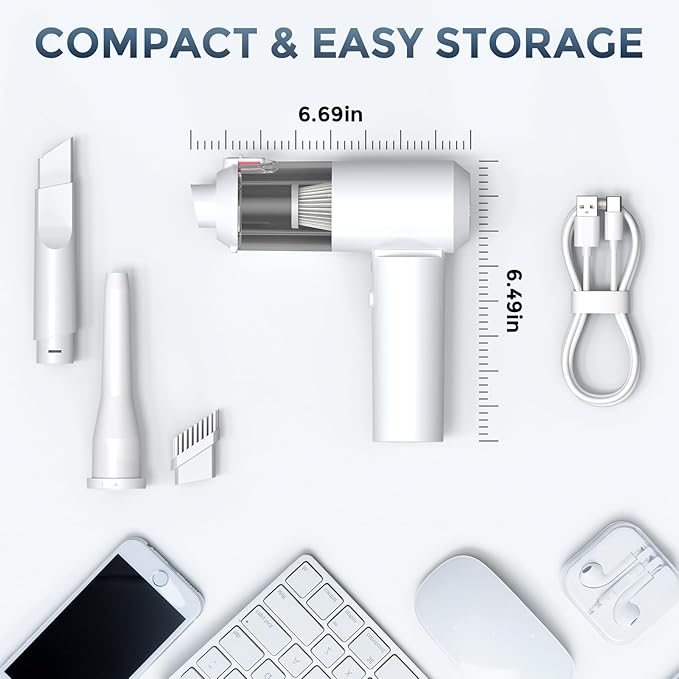 Car Vacuum Cordless: 12000Pa 2 in 1 Handheld Vacuum &amp Blower - Hand Vacuum Portable Cordless with Led Light Multi-Nozzles for Car Home Office Pet Hair White
