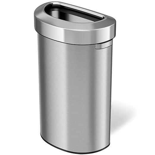 iTouchless 23 Gallon Stainless Steel Semi-Round Open Top Trash Can and Recycle Bin 87 Liter Slim and Space-Saving Design for Home Office Kitchen Restaurant Restroom Large Capacity