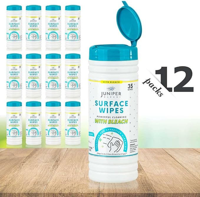 12 Pack Surface Cleaning Wipes with Bleach All-Purpose Cleaner for Bathroom Kitchen Office 420 Count Canister 7.5 x 7 Sheet Fresh Scent Lint Free &amp Durable