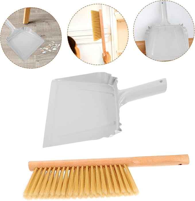 1set Wooden Hand Broom with Dustpan Compact Whisk Broom for Cleaning Bed Sofas and Cars Portable Dust Brush with Soft Bristles for Dust Removal Lightweight and Easy to Store